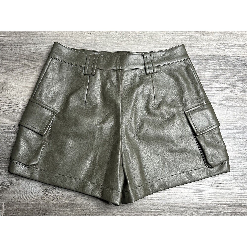 Avec Les Filles Faux Leather Cargo Skort Olive Green High Waist Size 2P UK6P